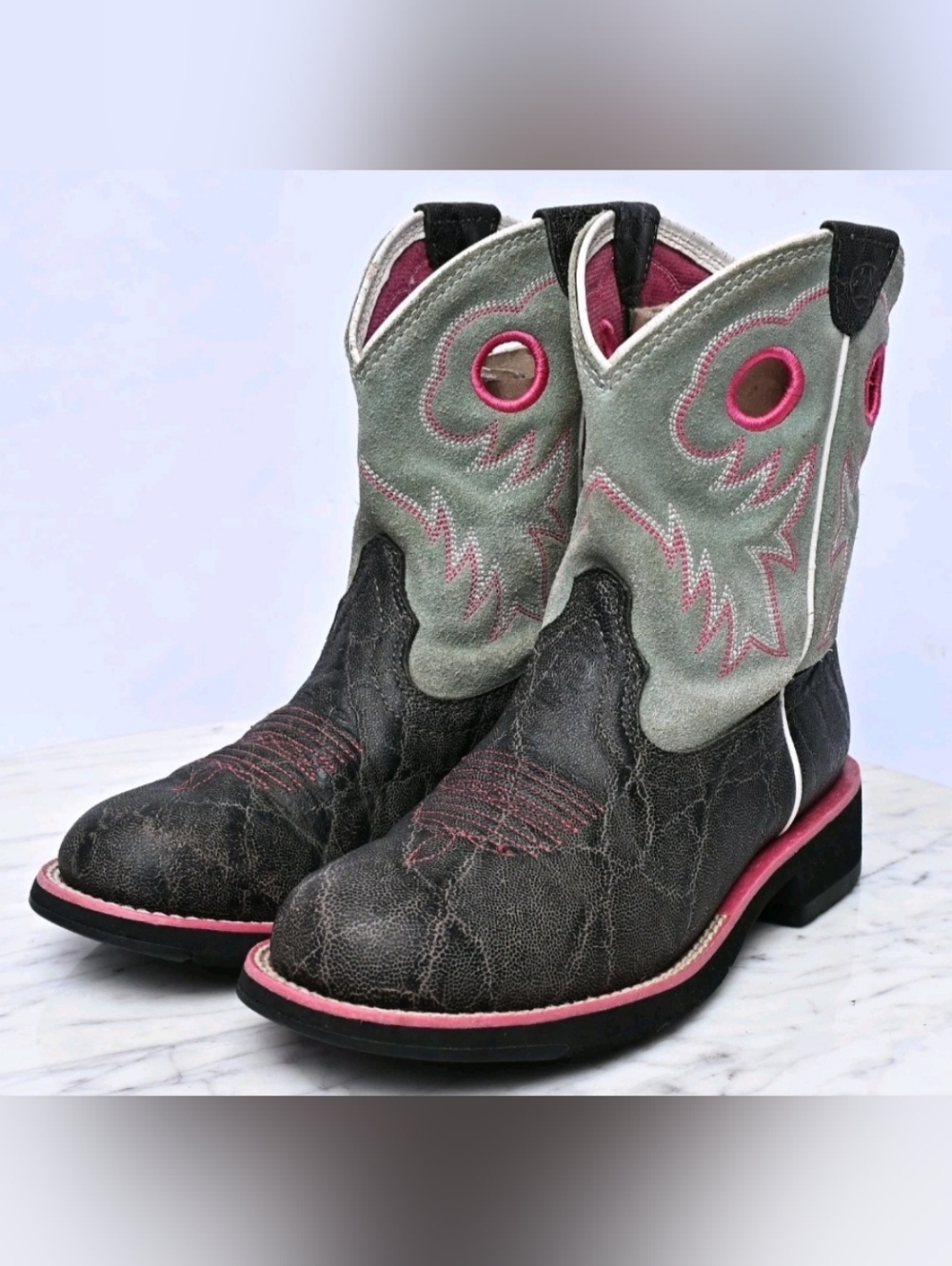 P Ariat Fatbaby Sheila Western Equestrian Boots charcoal green pink Sz 5